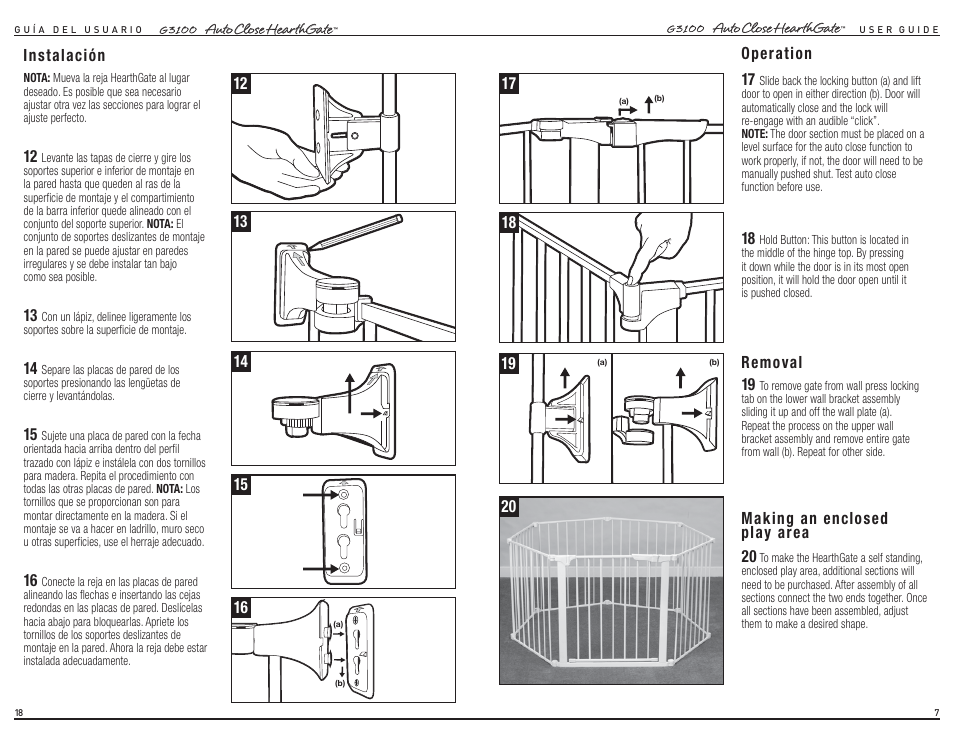 Operation removal making an enclosed play area, Instalación | Kidco G3100 User Manual | Page 10 / 12