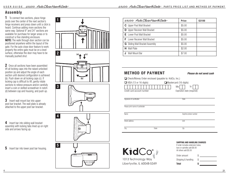 Assembly, Method of payment | Kidco G3100 User Manual | Page 3 / 12