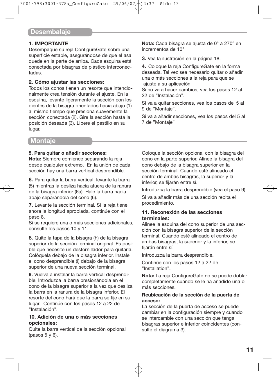 11 desembalaje, Montaje | Kidco G80d User Manual | Page 11 / 18
