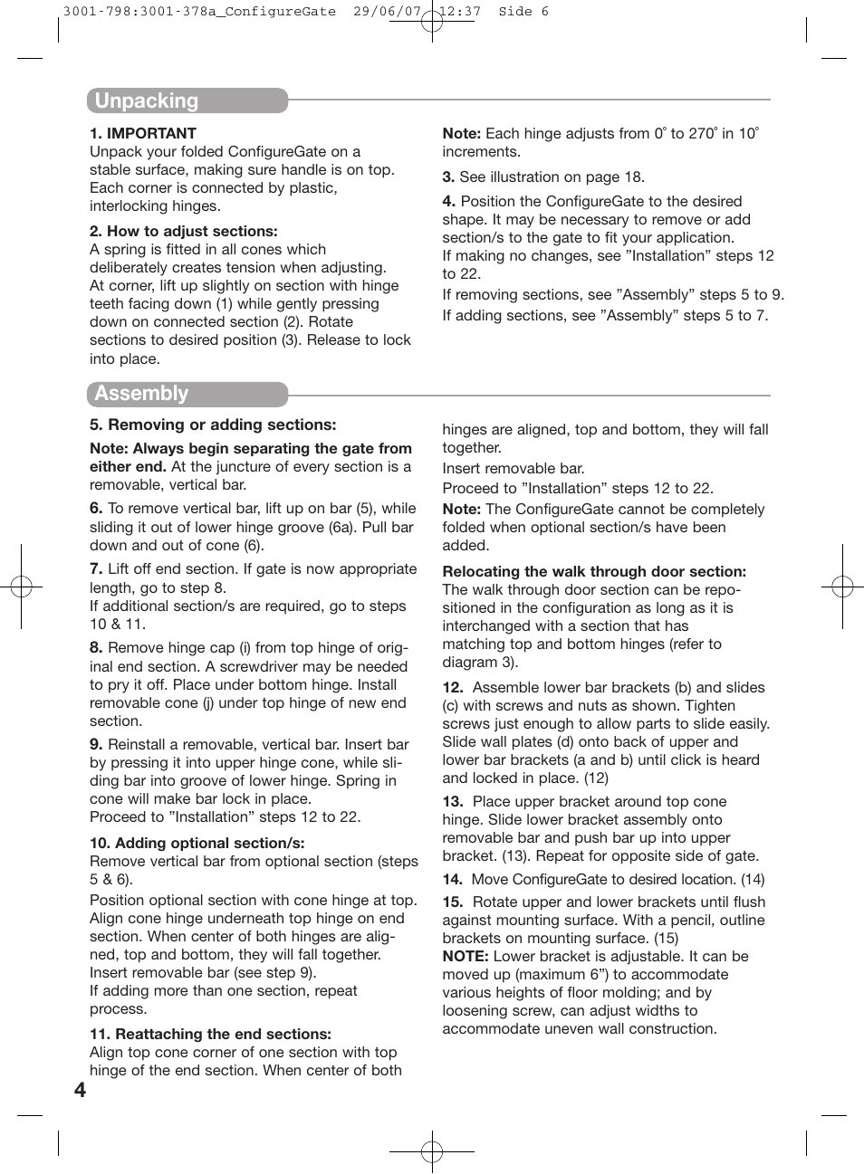 Assembly unpacking | Kidco G80d User Manual | Page 4 / 18