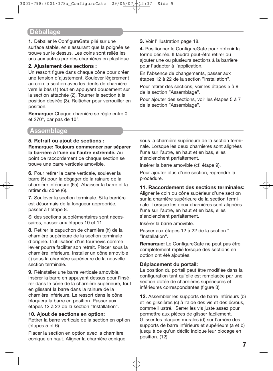 Déballage assemblage | Kidco G80d User Manual | Page 7 / 18