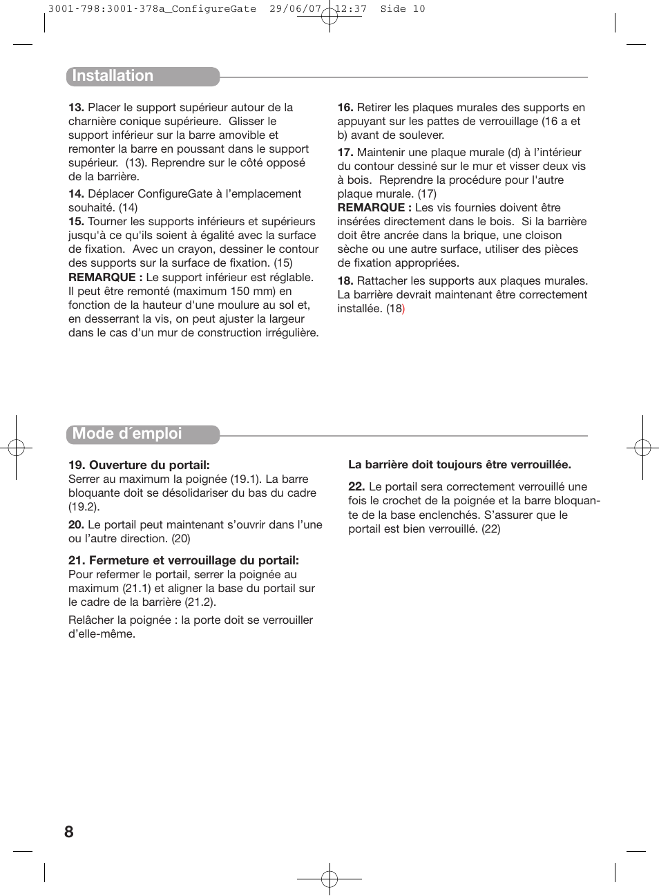 8installation, Mode d´emploi | Kidco G80d User Manual | Page 8 / 18
