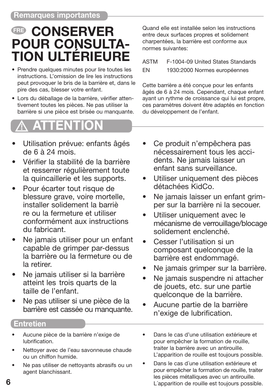 Attention conserver pour consulta- tion ultérieure | Kidco G80d-C User Manual | Page 6 / 18