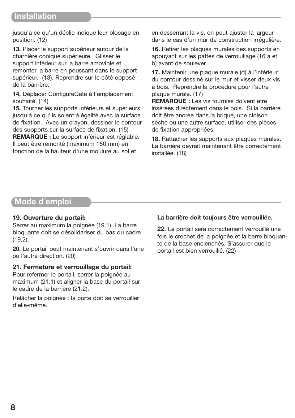 8installation, Mode d´emploi | Kidco G80d-C User Manual | Page 8 / 18