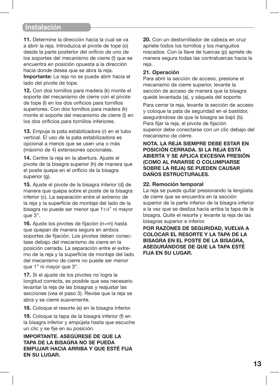 Instalación | Kidco G60e-C User Manual | Page 13 / 18