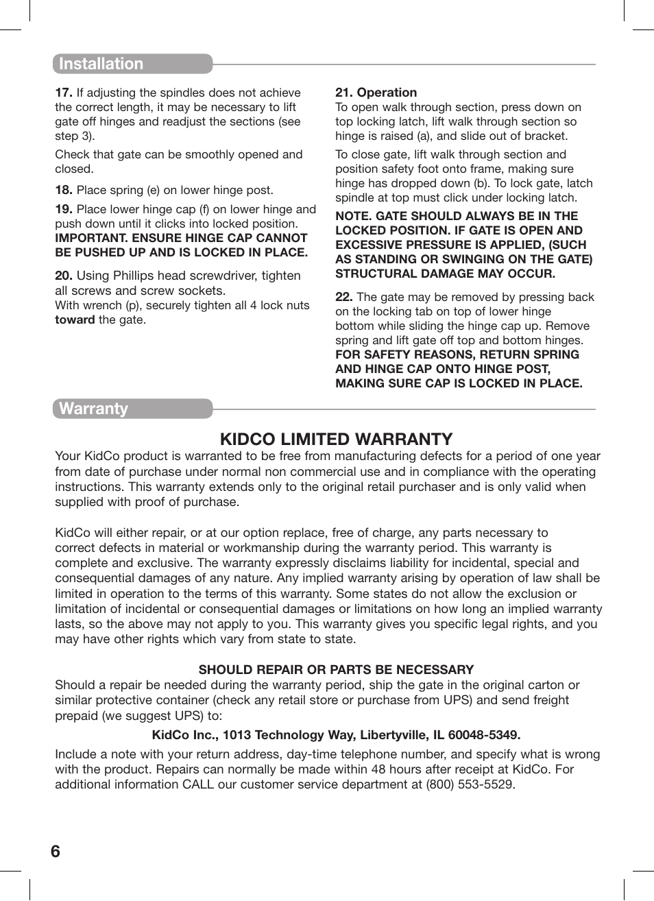 6installation, Warranty kidco limited warranty | Kidco G60e-C User Manual | Page 6 / 18