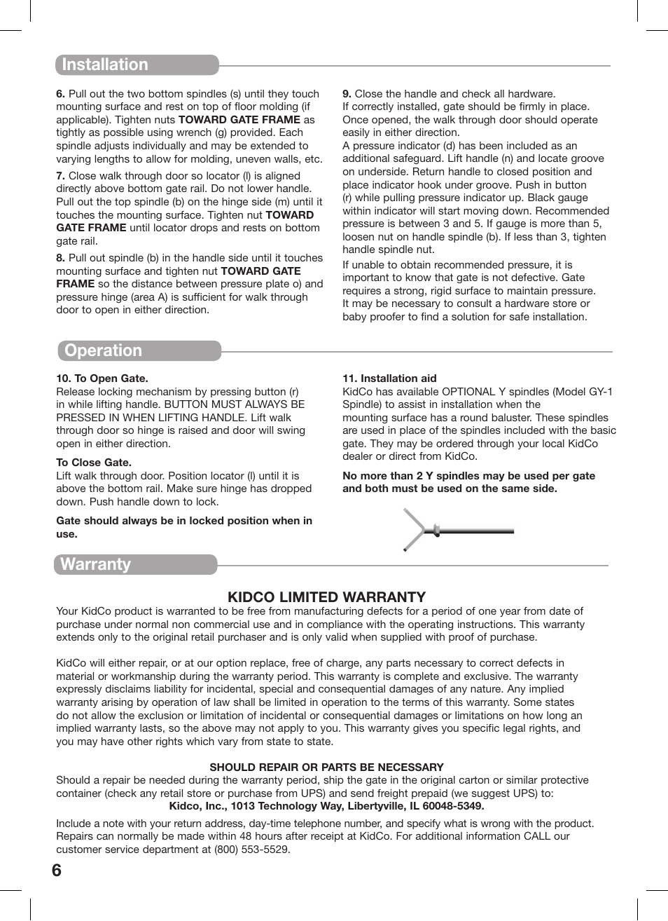 6operation, Warranty, Installation | Kidco G16a-C User Manual | Page 6 / 18