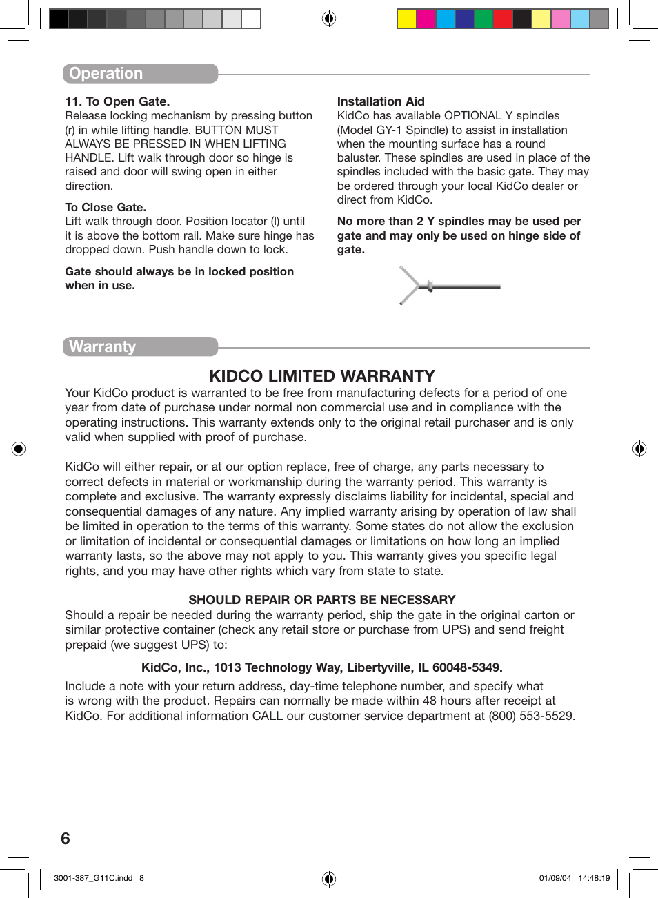 Attention, Informations importantes entretien, 6operation | Warranty kidco limited warranty | Kidco G11c User Manual | Page 6 / 18