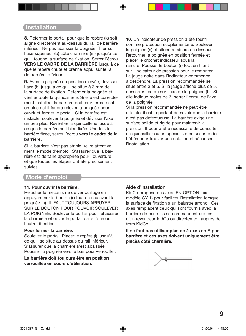 Installation, Mode d’emploi | Kidco G11c User Manual | Page 9 / 18