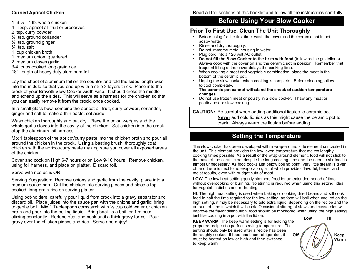 Before using your slow cooker, Setting the temperature | Bravetti C207 User Manual | Page 5 / 10