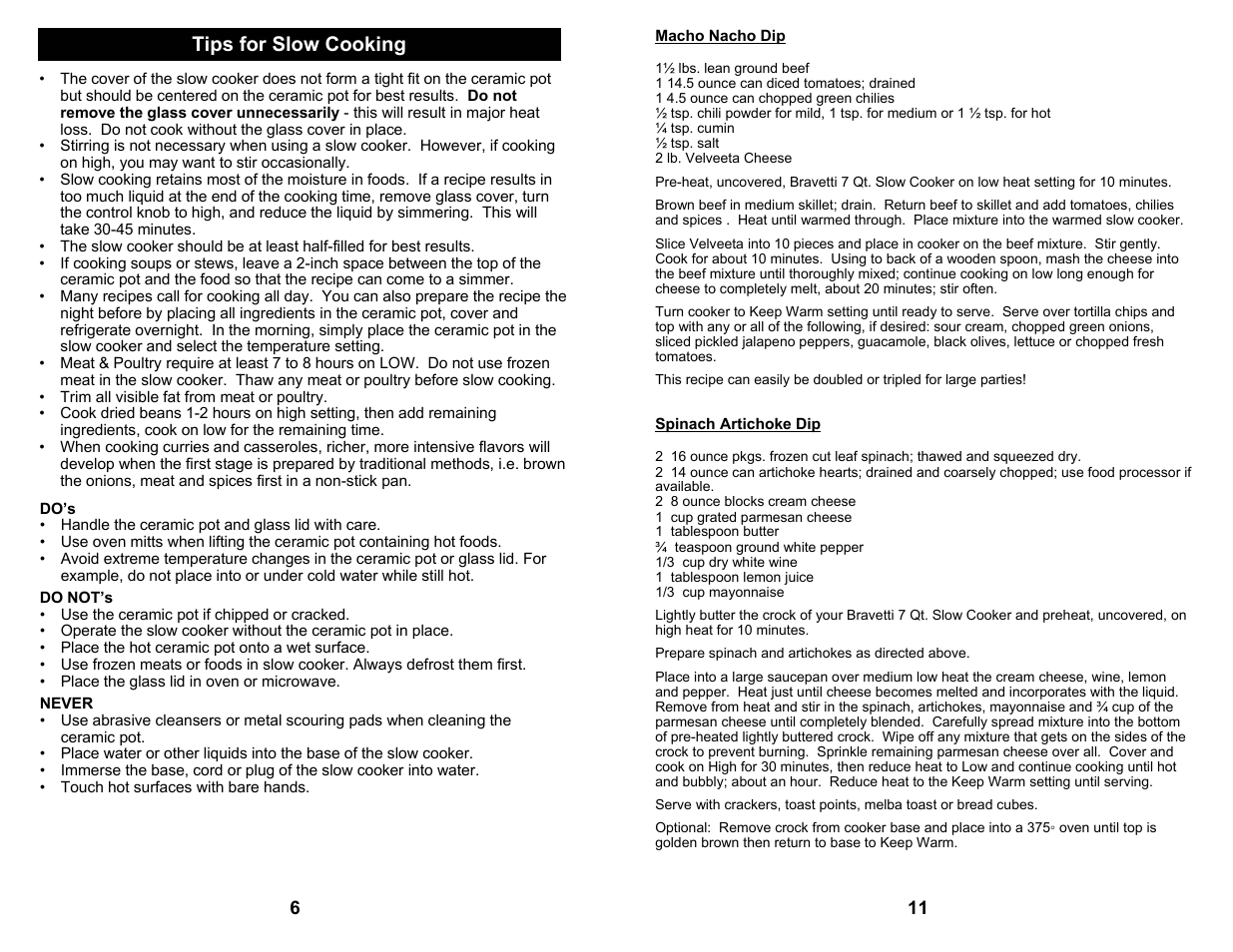 Tips for slow cooking | Bravetti C207 User Manual | Page 8 / 10