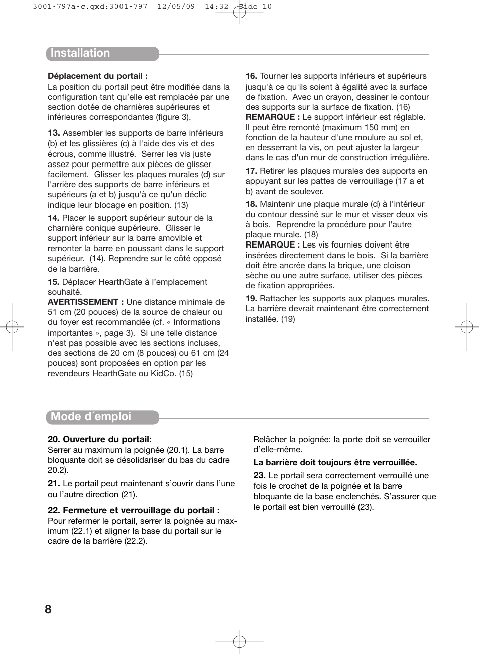 8installation, Mode d´emploi | Kidco G70d-C User Manual | Page 10 / 22