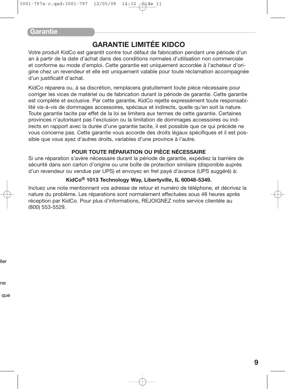 Garantie garantie limitée kidco | Kidco G70d-C User Manual | Page 11 / 22