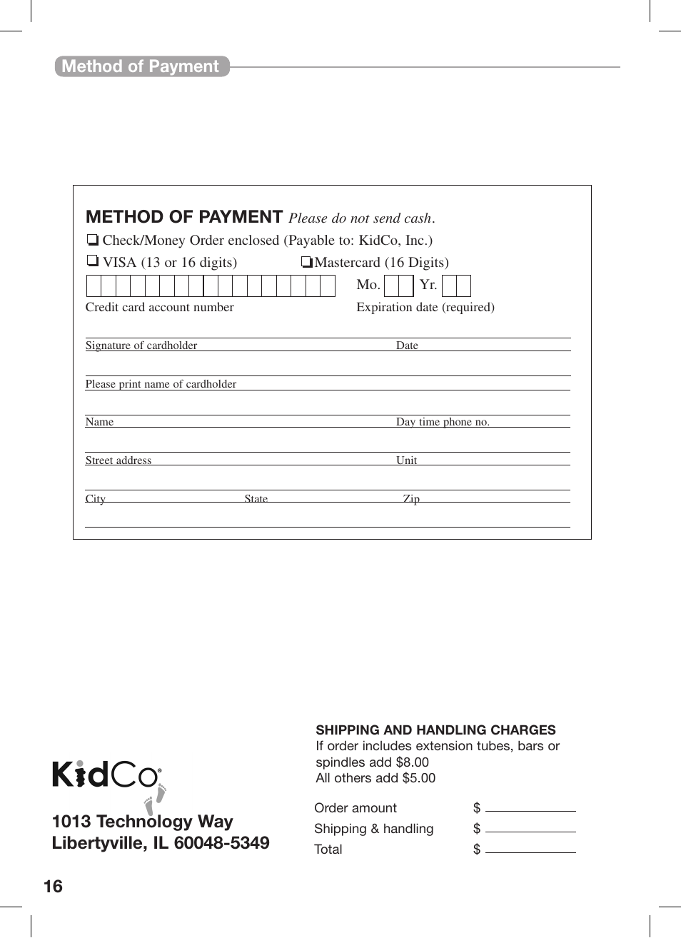 16 method of payment method of payment | Kidco G180 User Manual | Page 16 / 22