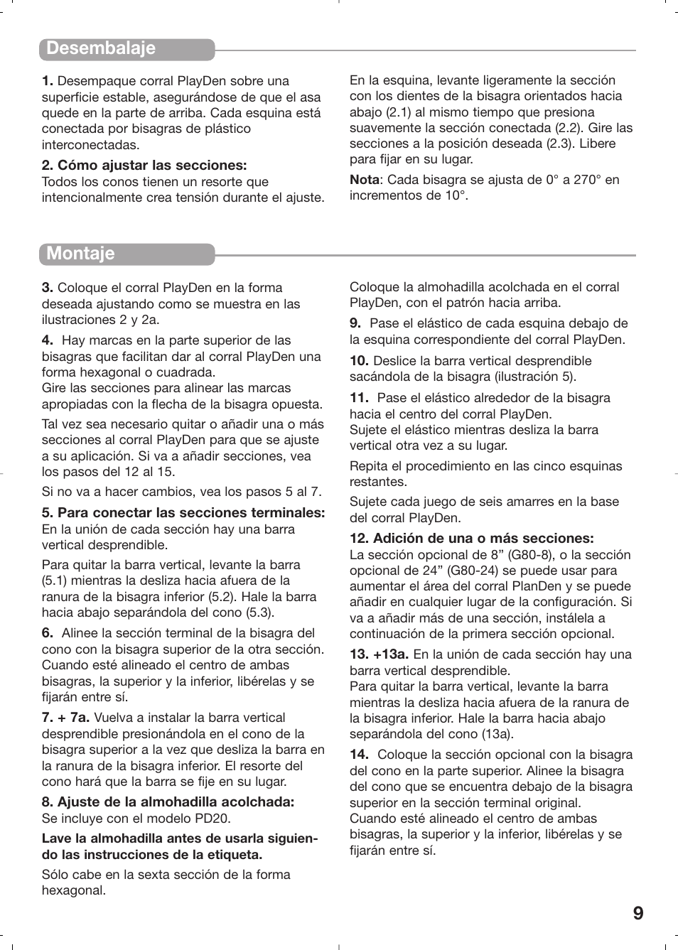 9desembalaje, Montaje | Kidco PD20c User Manual | Page 9 / 14