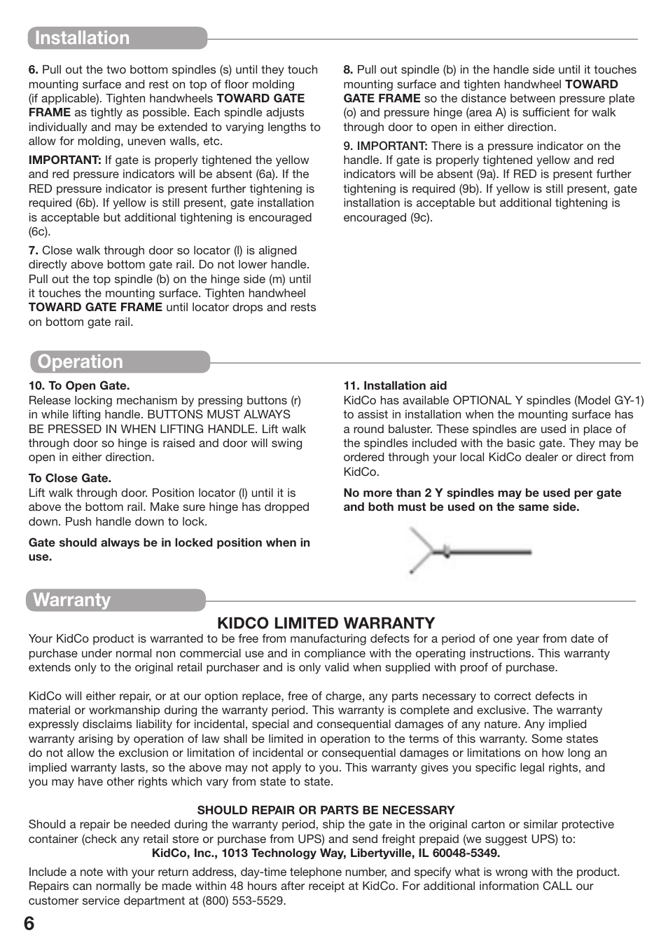 6operation, Warranty, Installation | Kidco G151 User Manual | Page 6 / 18