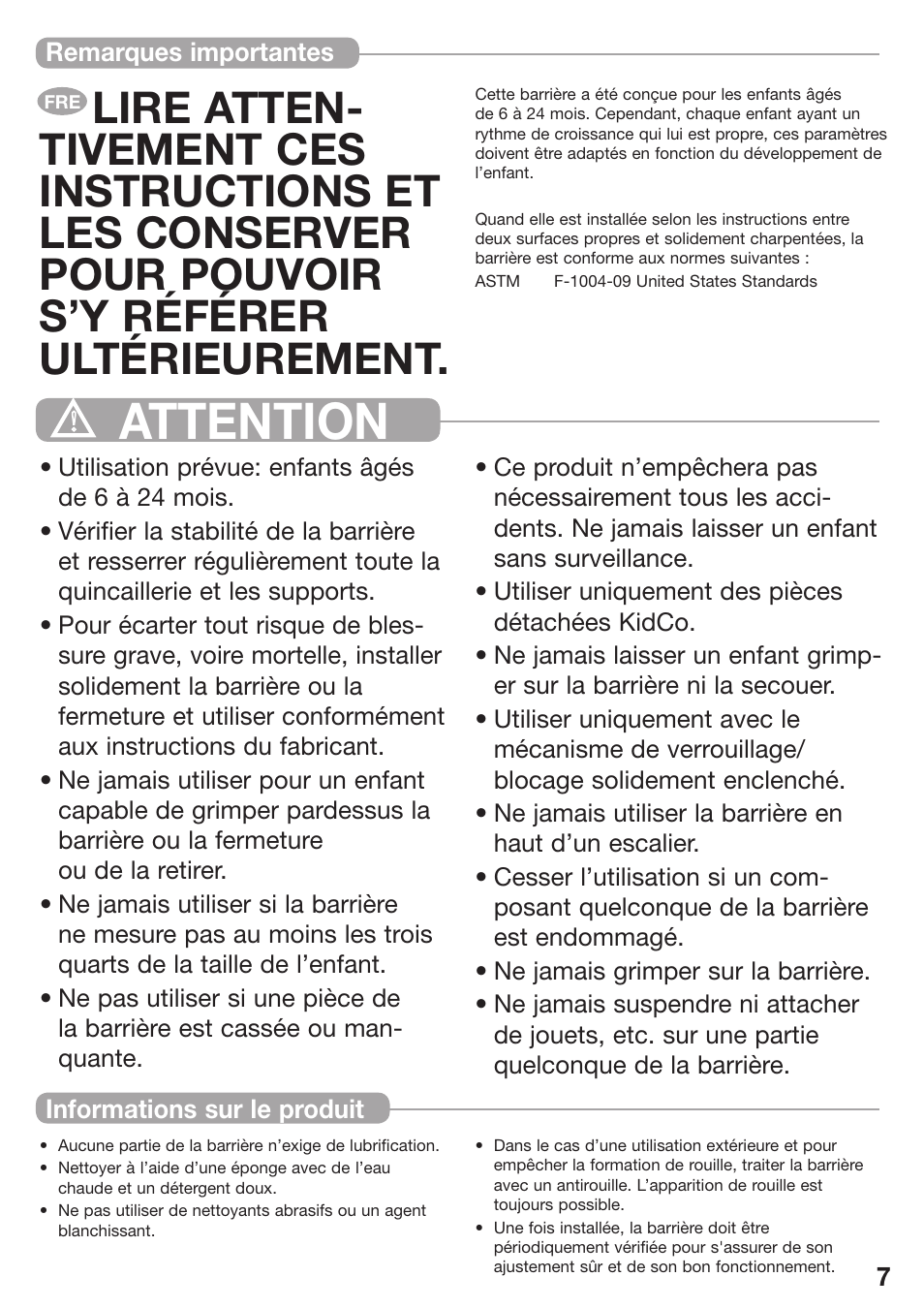 Attention | Kidco G151 User Manual | Page 7 / 18