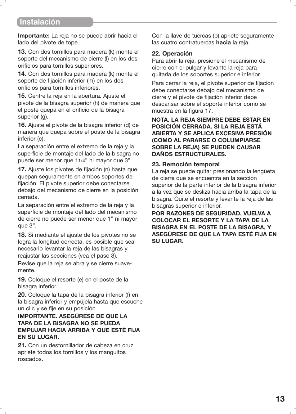 Instalación | Kidco G20d User Manual | Page 13 / 18
