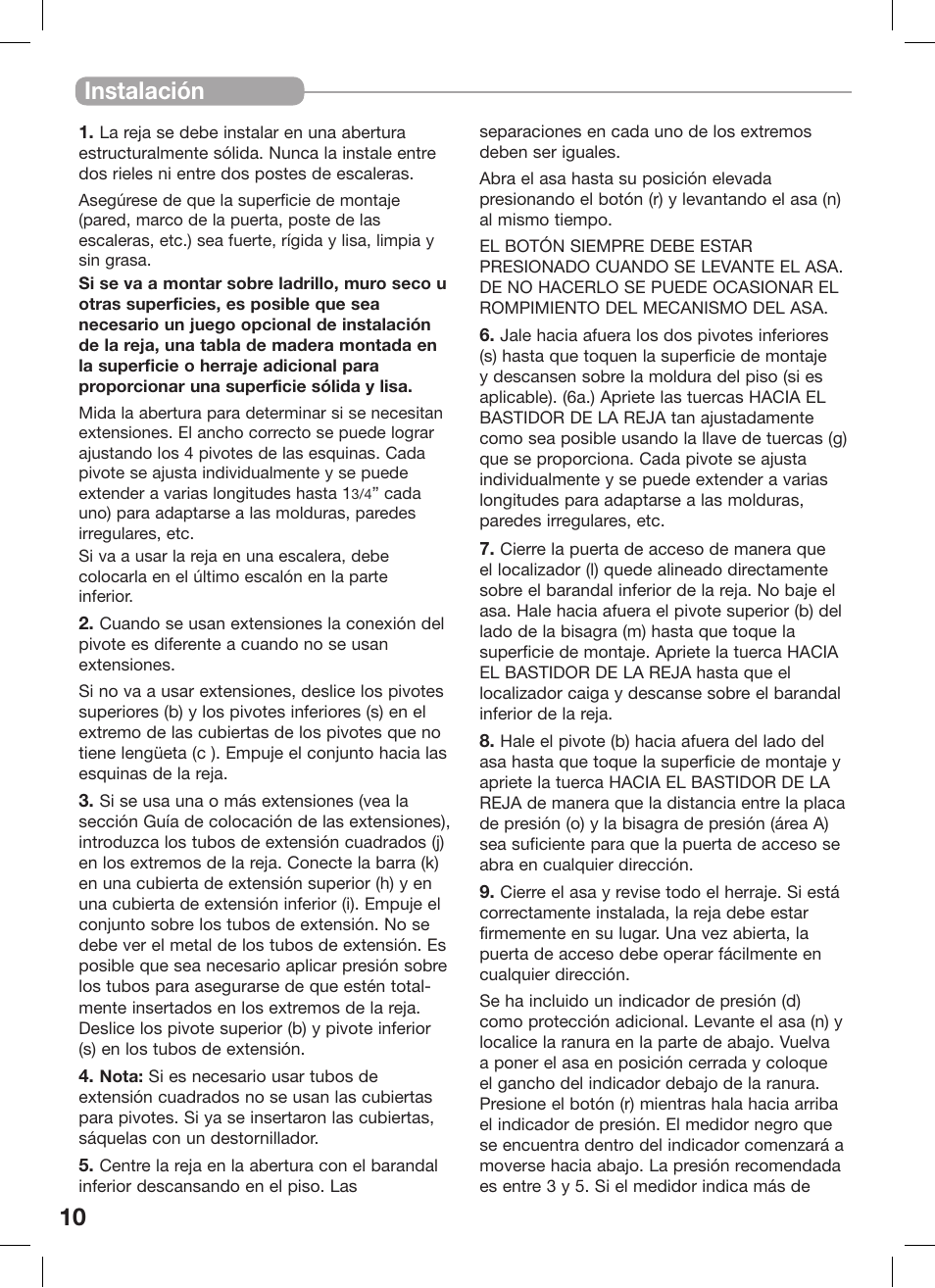 Operación garantía 10 instalación | Kidco G35d User Manual | Page 10 / 18