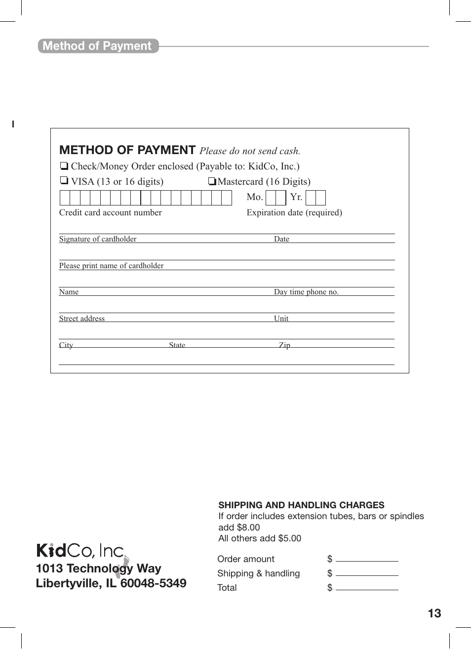 Method of payment method of payment | Kidco G35d User Manual | Page 13 / 18