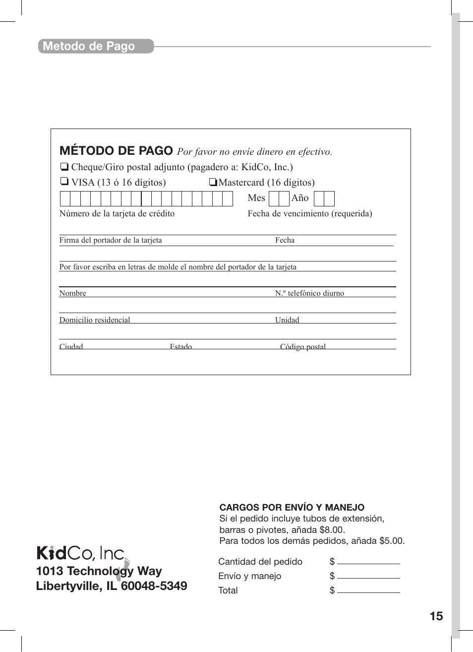 Metodo de pago método de pago | Kidco G35d User Manual | Page 15 / 18