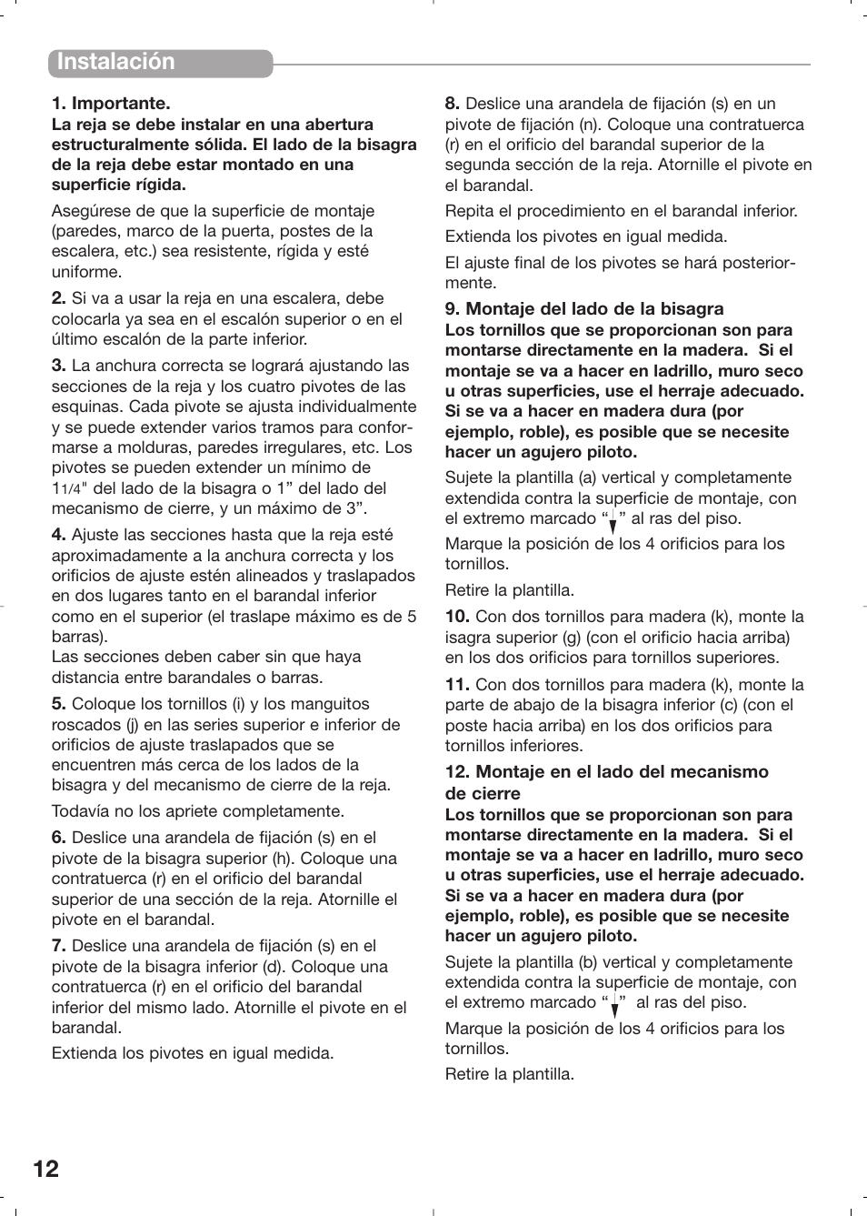 12 instalación | Kidco G31c User Manual | Page 12 / 18