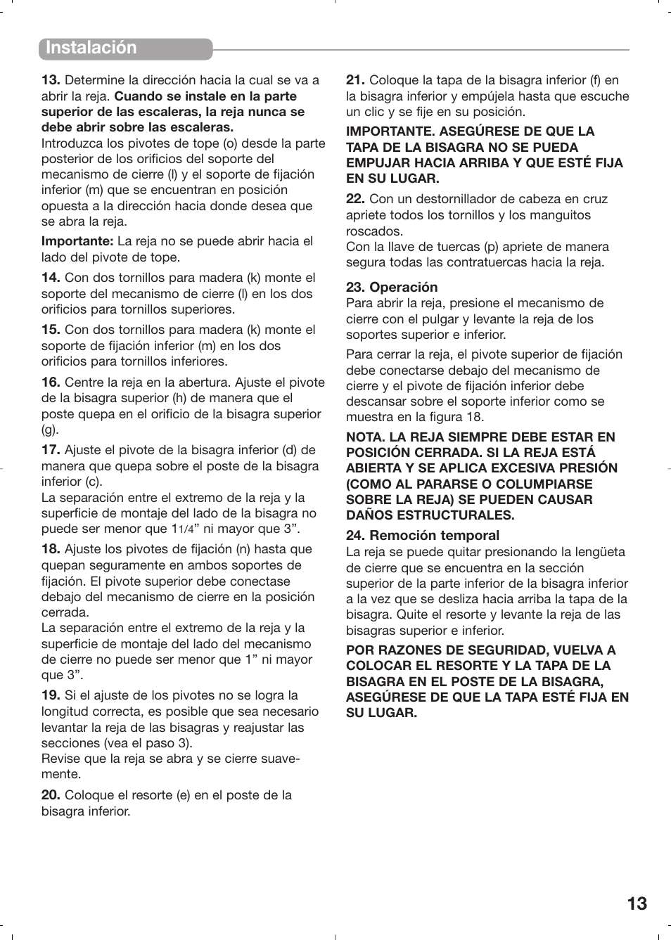 Instalación | Kidco G31c User Manual | Page 13 / 18