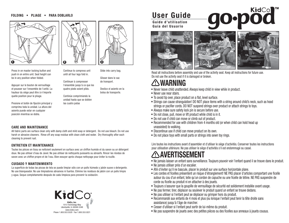 Kidco Go-Pod User Manual | 2 pages