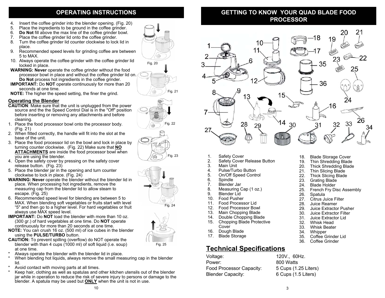 Technical specifications | Bravetti QUAD BLADE FOOD BP101H2 User Manual | Page 5 / 8