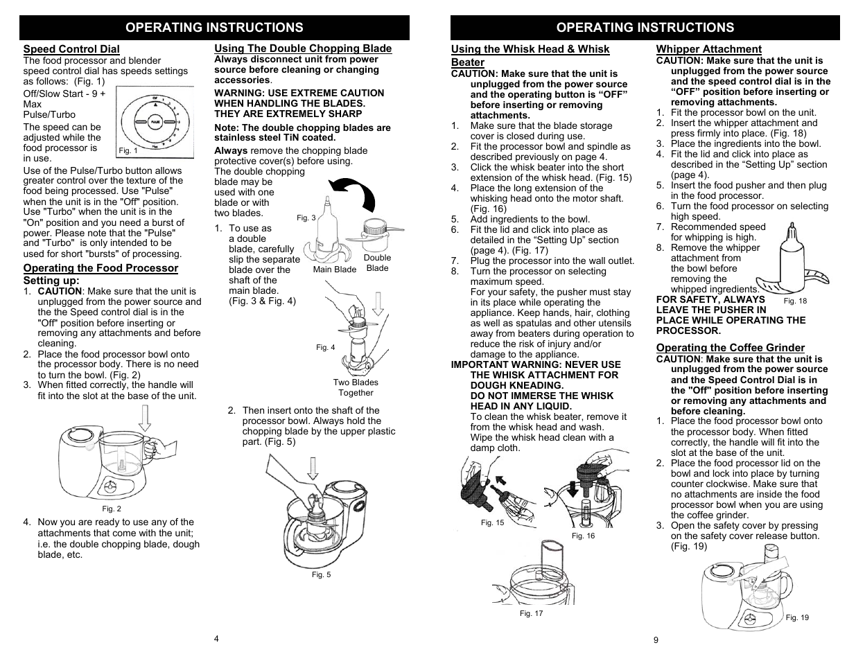 Operating instructions | Bravetti QUAD BLADE FOOD BP101H2 User Manual | Page 6 / 8