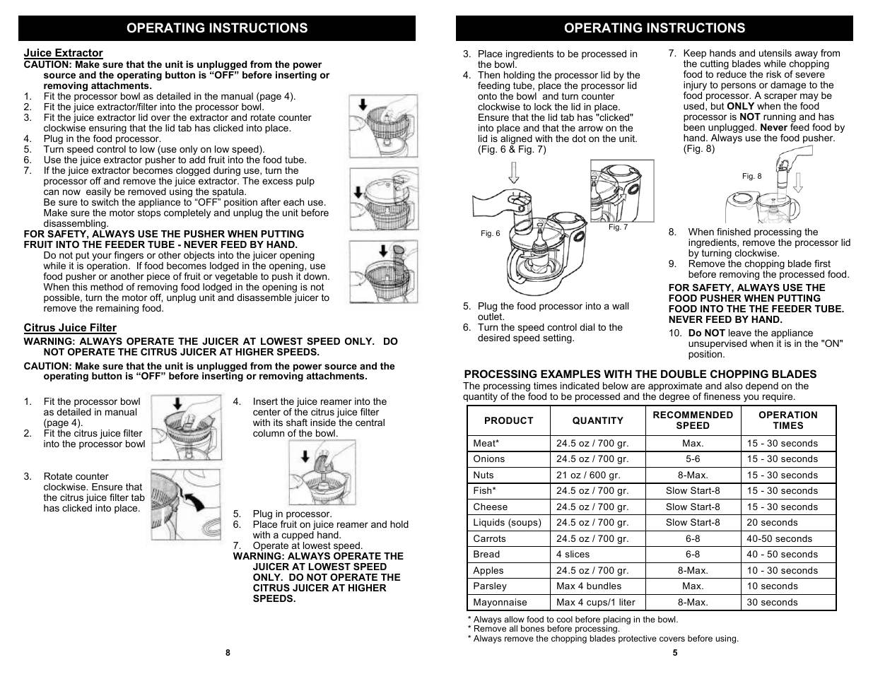 Operating instructions | Bravetti QUAD BLADE FOOD BP101H2 User Manual | Page 7 / 8