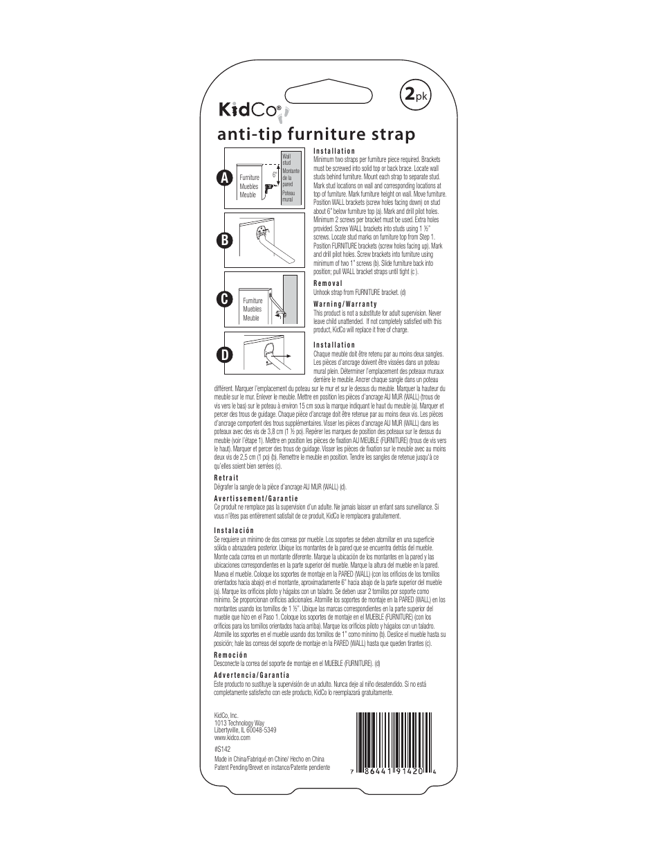 Kidco S142 Anti-Tip Furniture Strap User Manual | 1 page