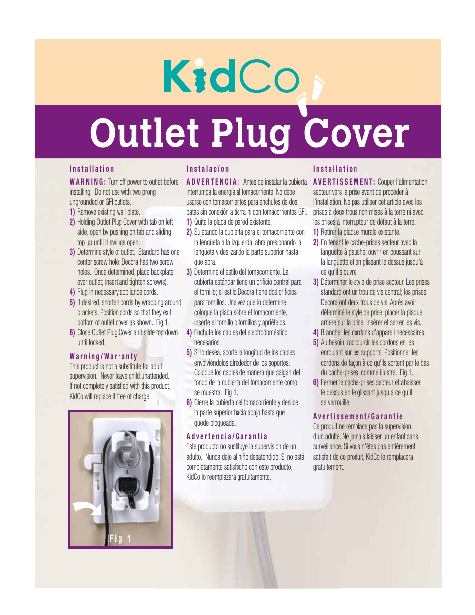 Kidco S211 Outlet Plug Cover User Manual | 1 page