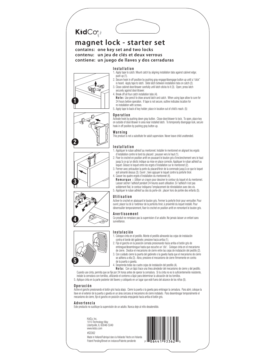 Kidco S3362 Magnet Lock Starter Set User Manual | 1 page