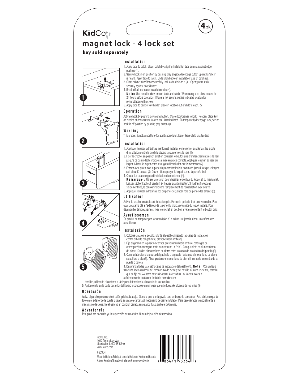 Kidco S3364 Magnet Lock 4 Lock Set User Manual | 1 page