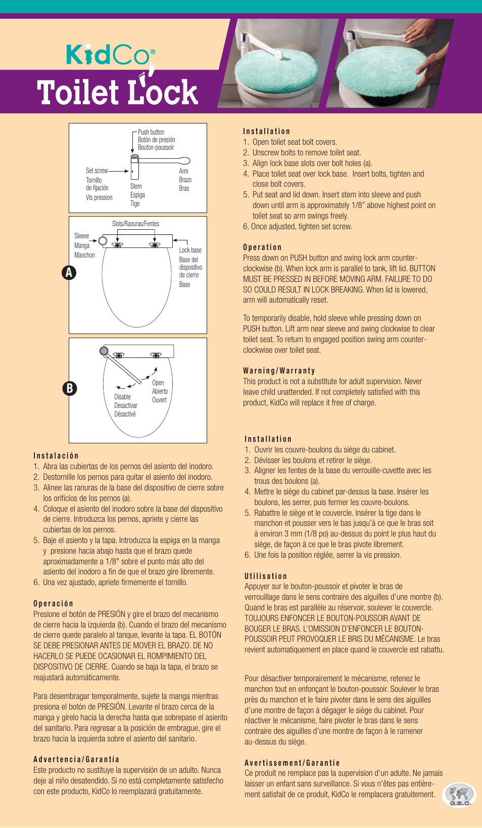 Kidco S370 Toilet Lock User Manual | 1 page