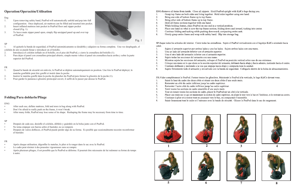 Operation/operación/utilisation, Folding/para doblarlo/pliage | Kidco P104 User Manual | Page 2 / 2