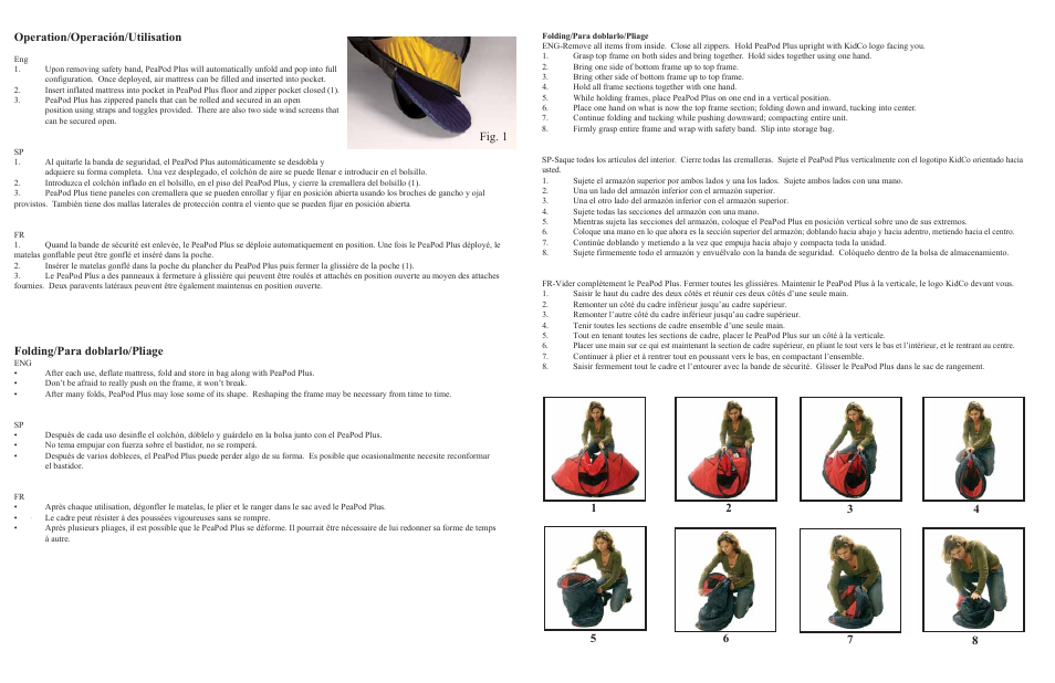 Operation/operación/utilisation, Folding/para doblarlo/pliage | Kidco P203 User Manual | Page 2 / 2