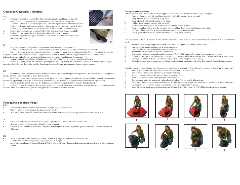 Operation/operación/utilisation, Folding/para doblarlo/pliage | Kidco P204 User Manual | Page 2 / 2