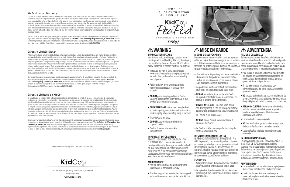 Kidco P3011 User Manual | 2 pages