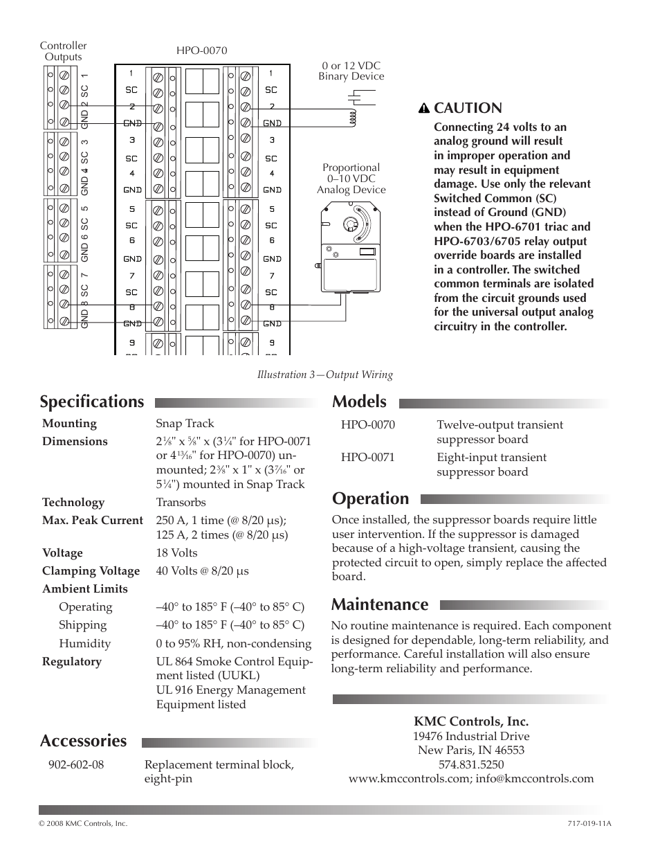 Specifications, Accessories, Models | Operation, Maintenance, Caution | KMC Controls BAC-5831 User Manual | Page 2 / 2