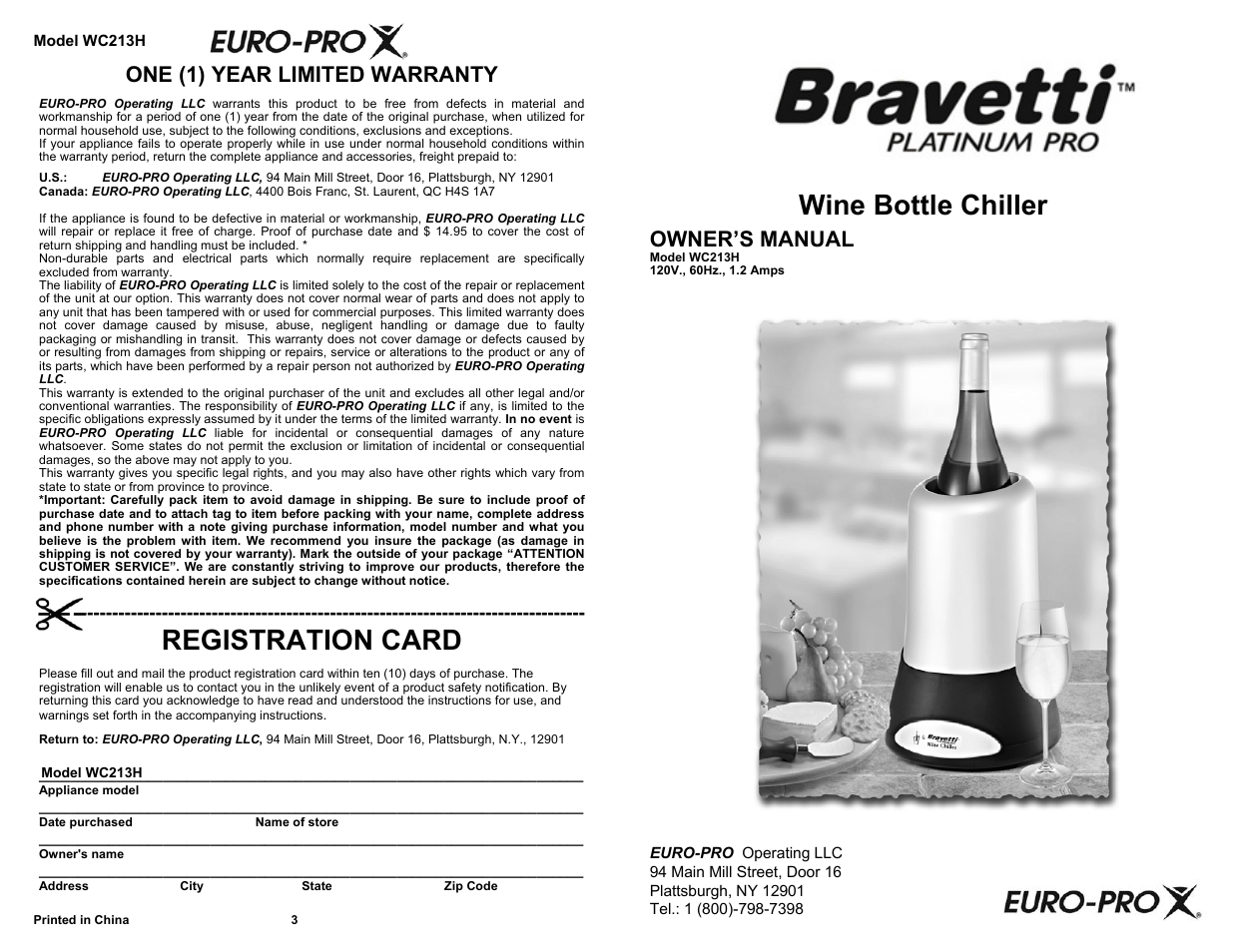 Bravetti PLATINUM PRO WC213H User Manual | 2 pages