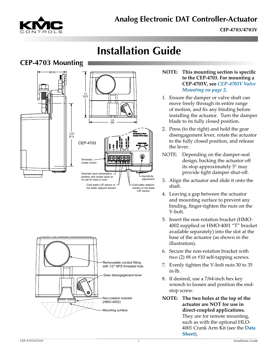 KMC Controls CEP-4703V User Manual | 4 pages