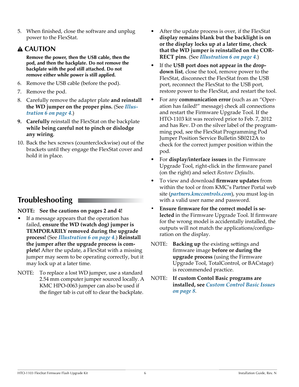 Troubleshooting, Troubleshooting 6, Caution | KMC Controls HTO-1103 User Manual | Page 6 / 8