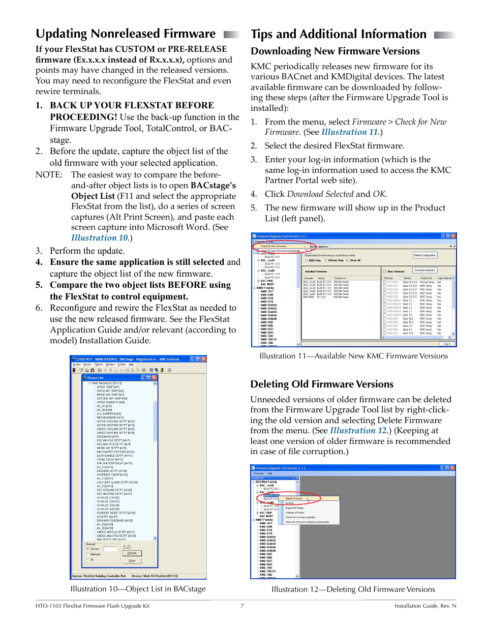 Updating nonreleased firmware, Tips and additional information, Downloading new firmware versions | Deleting old firmware versions, Tool after it is installed. (see, Downloading, Ersions. see | KMC Controls HTO-1103 User Manual | Page 7 / 8