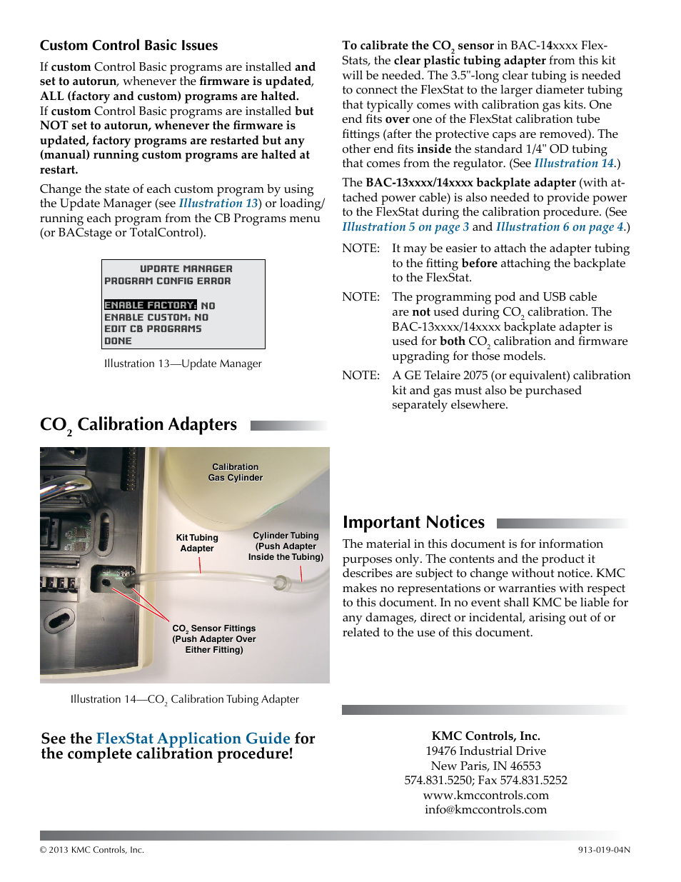 Custom control basic issues, Co2 calibration adapters, Important notices | Calibration adapters 8, Important notices 8, Illustration 14 on, Calibration adapters | KMC Controls HTO-1103 User Manual | Page 8 / 8