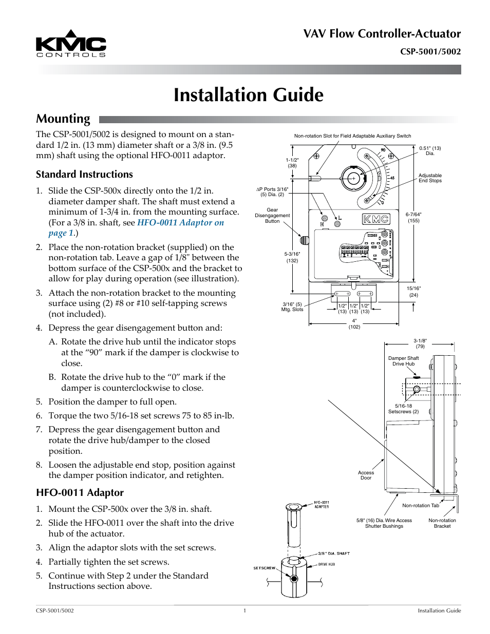KMC Controls CSP-5002 User Manual | 4 pages