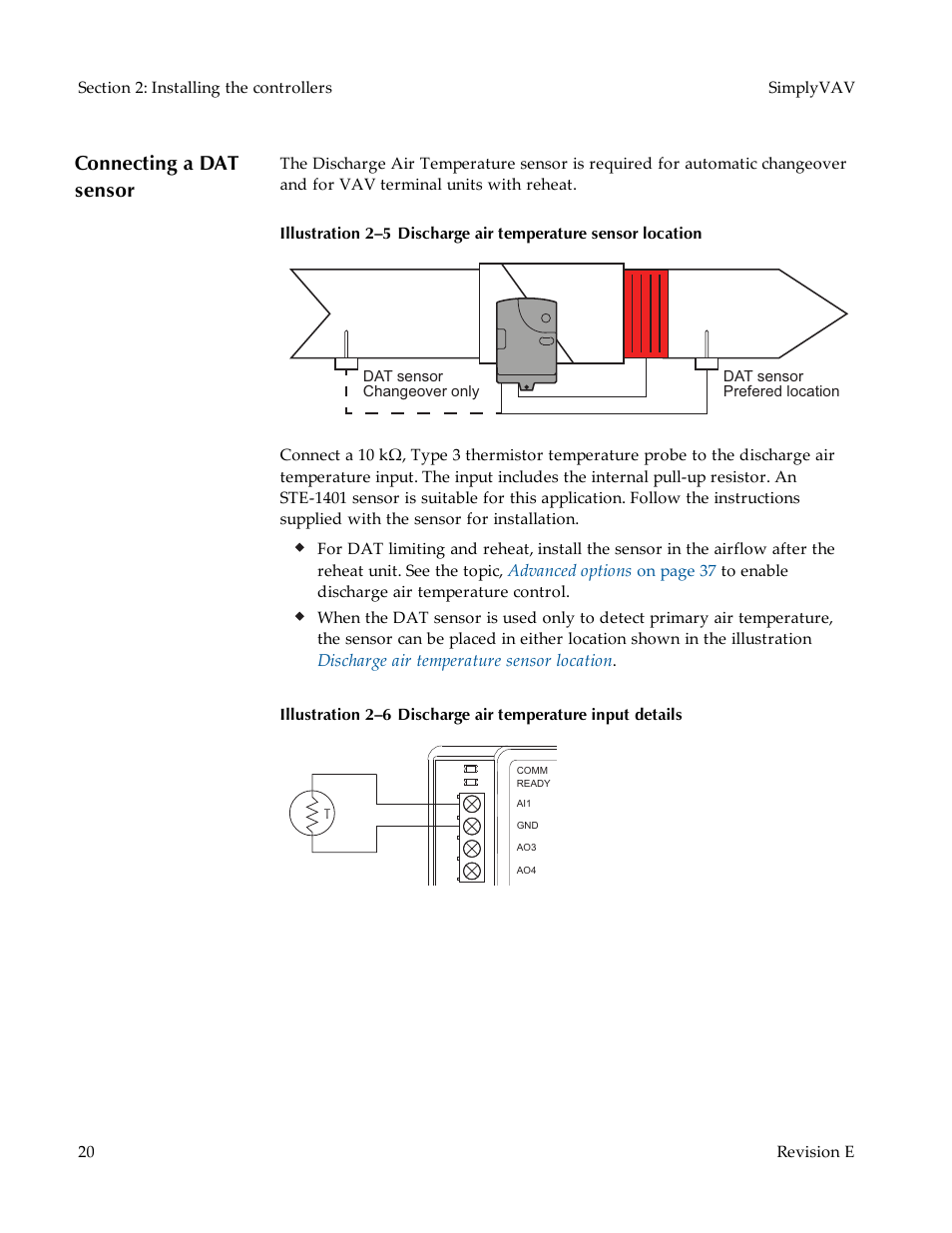 Connecting a dat sensor | KMC Controls BAC-8007 Installation Guide User Manual | Page 20 / 88