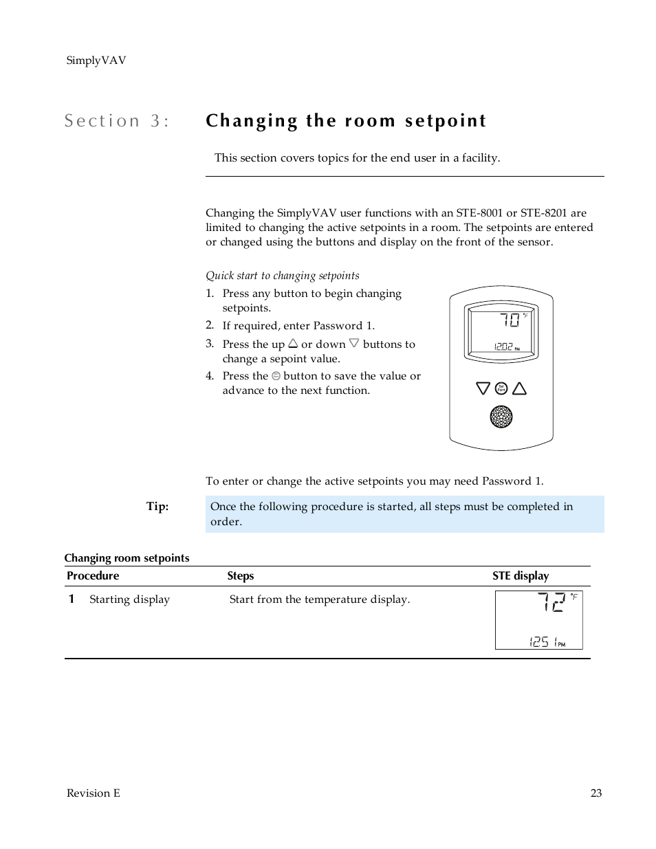 Section 3: changing the room setpoint | KMC Controls BAC-8007 Installation Guide User Manual | Page 23 / 88