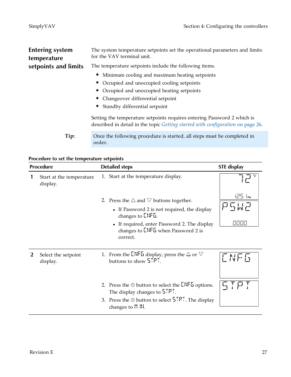 Entering system temperature setpoints and limits, Cnfg stpt | KMC Controls BAC-8007 Installation Guide User Manual | Page 27 / 88